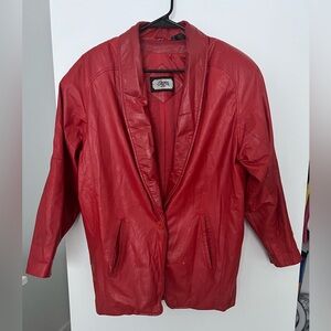 A vintage Toffs Red Leather Jacket, size medium.